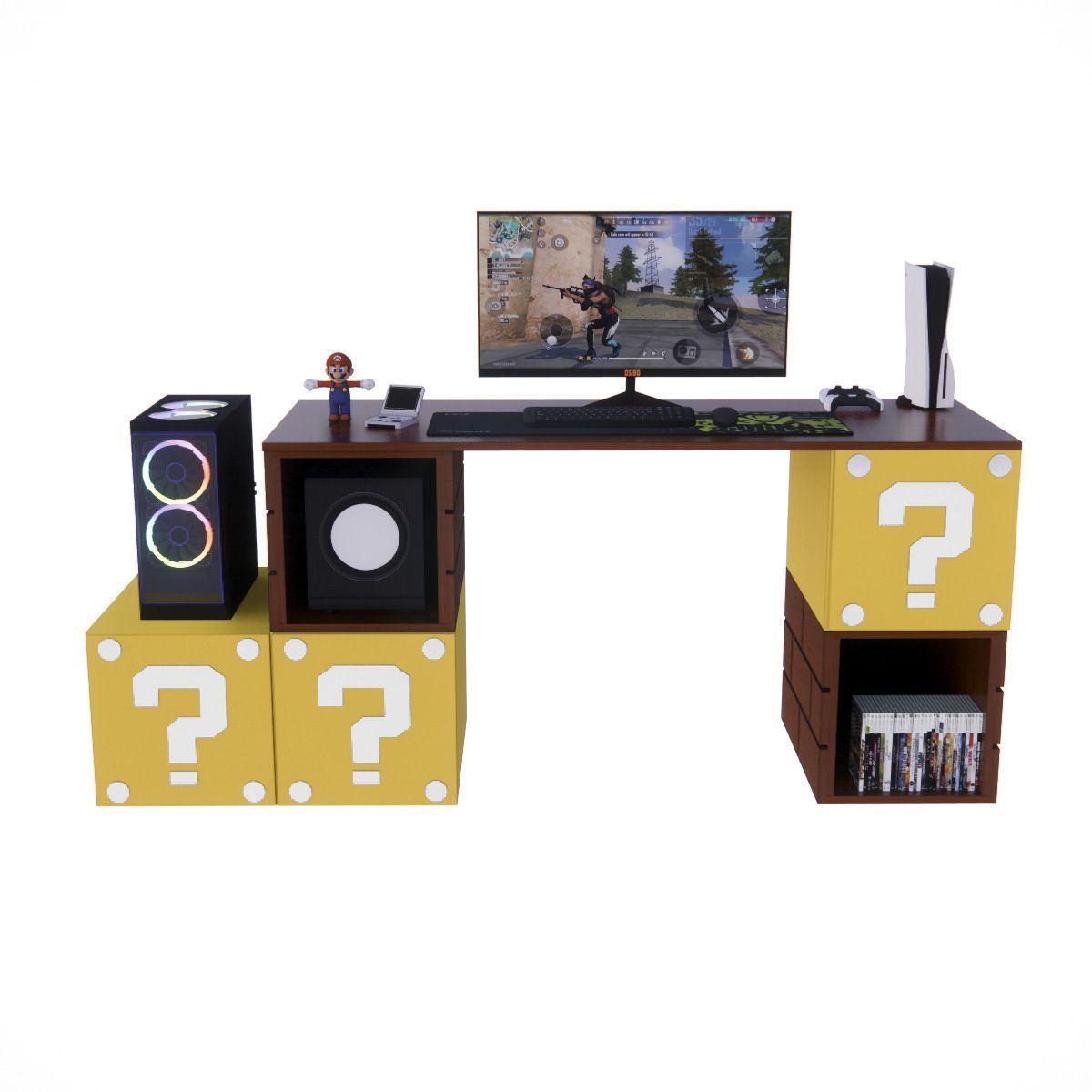 MOVENDA - Escritorio Gamer Mario NR 01 200cm Movenda Cerezo con Amarillo