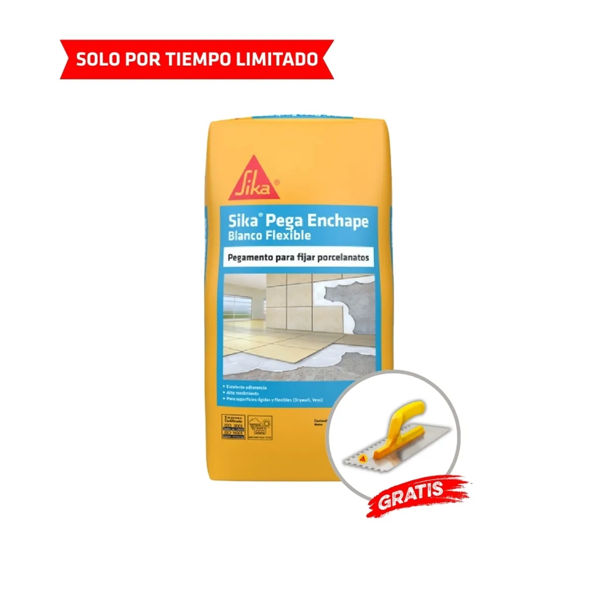 SIKA - Pegamento para porcelanatos Sika Pega Enchape Blanco Flexible x 25Kg