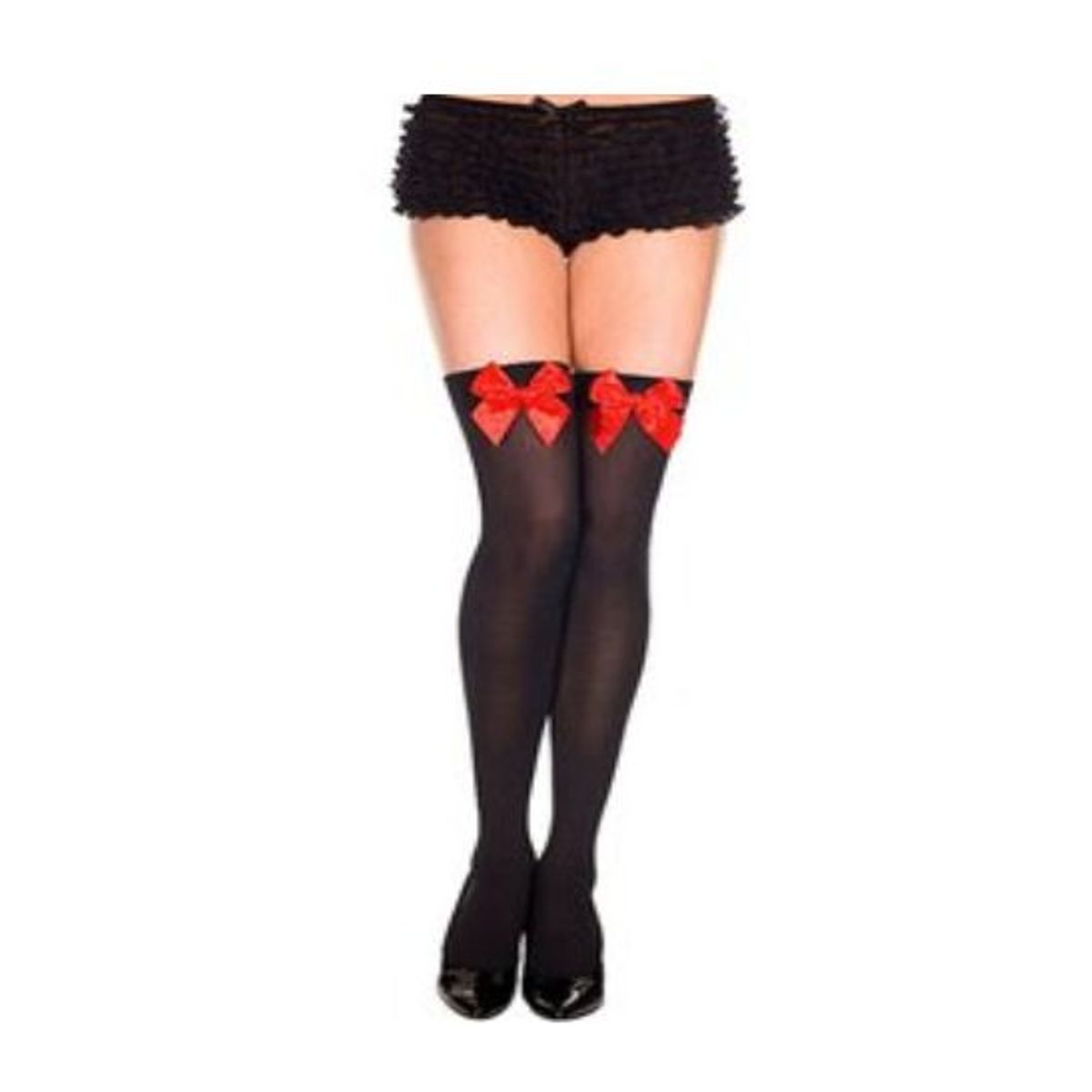 GENERICO - Sexy Medias largas Negras Con Listones ROJOS