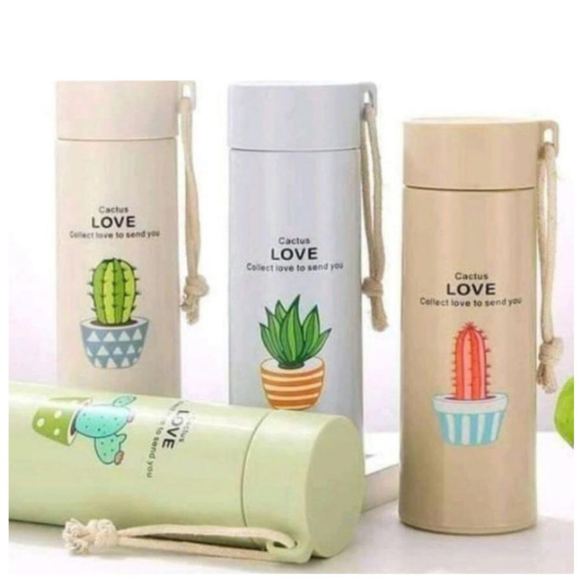 INSPIRA MARKET - Termo botella de vidrio 450ml de cactus aesthetic