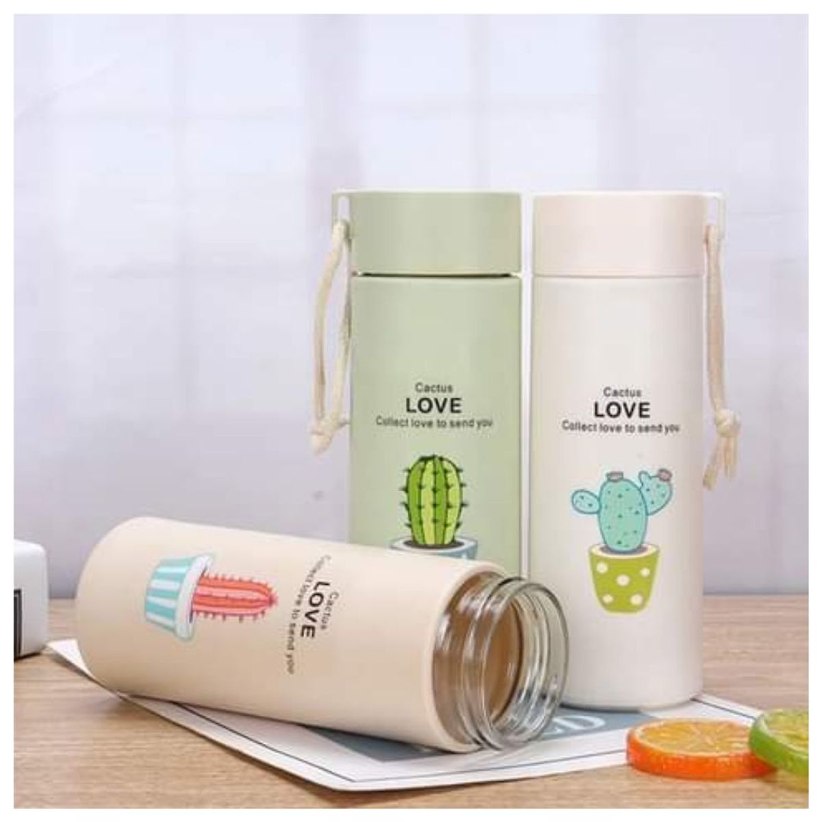 INSPIRA MARKET - Termo botella de vidrio 450ml de cactus aesthetic