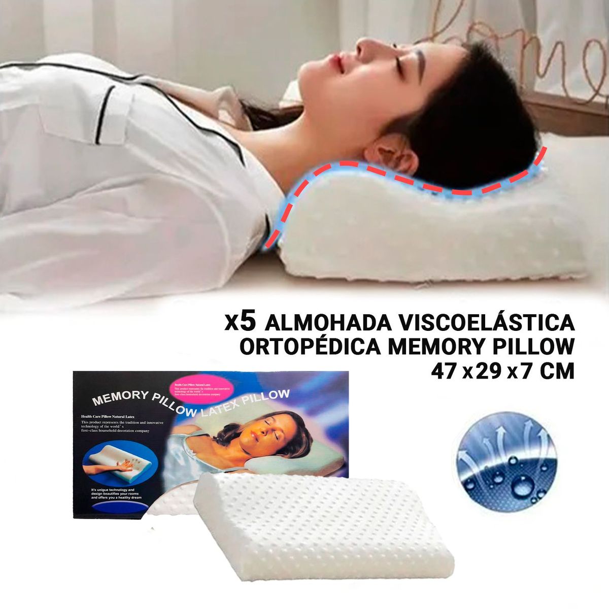 GENERICO - 5 almohadas viscoelásticas ortopédicas memory pillow