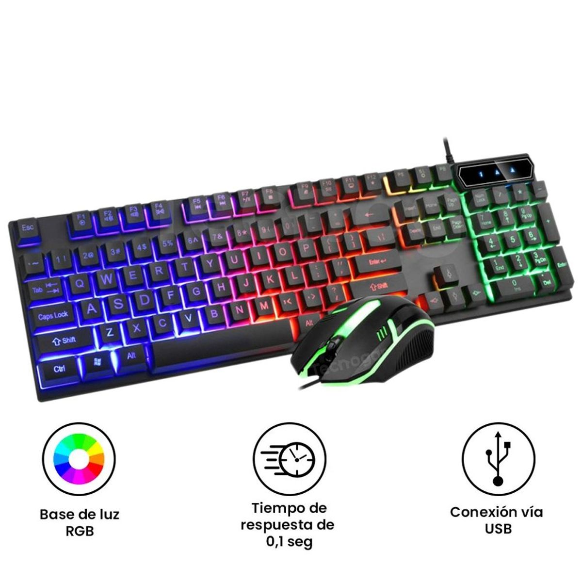 SEISA - Kit Teclado y Mouse Gamer Negro Retroiluminado con Luces Led RGB