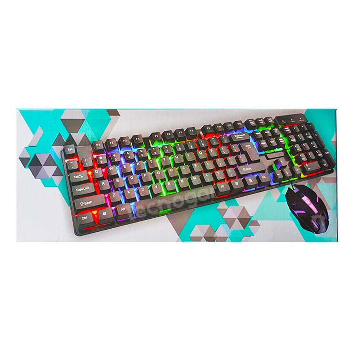 SEISA - Kit Teclado y Mouse Gamer Negro Retroiluminado con Luces Led RGB
