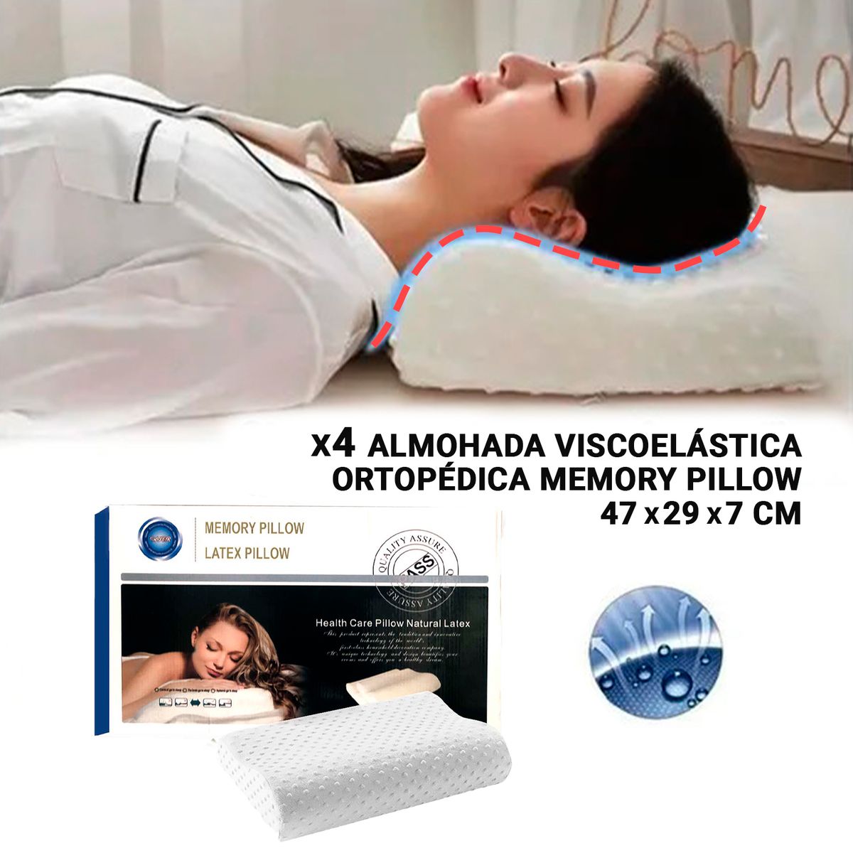 GENERICO - 4 almohadas viscoelásticas ortopédicas memory pillow de Cabeza