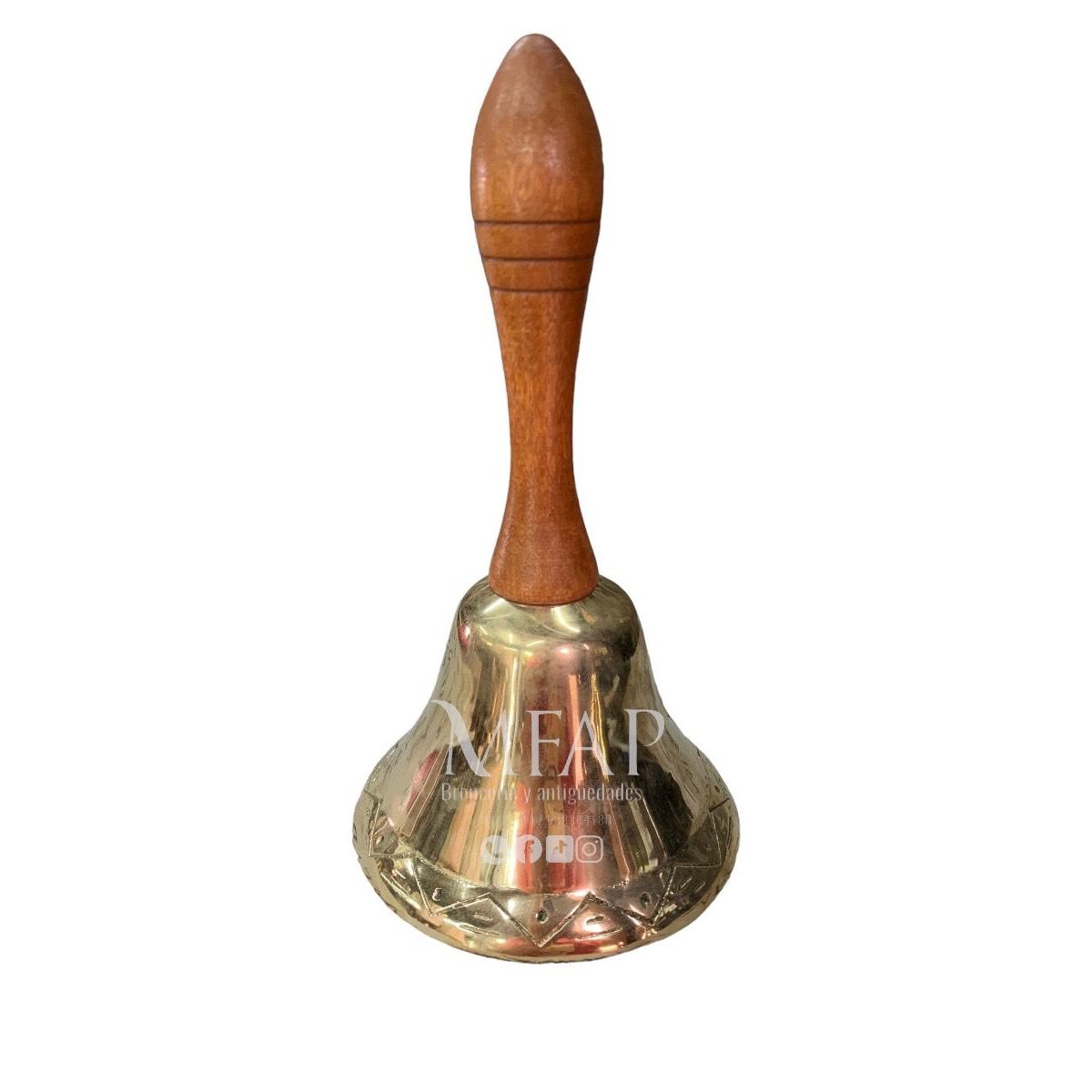 MFAP BRONCERIA Y ANTIGUEDADES - Campana en bronce con mango de madera 21 cm de alto