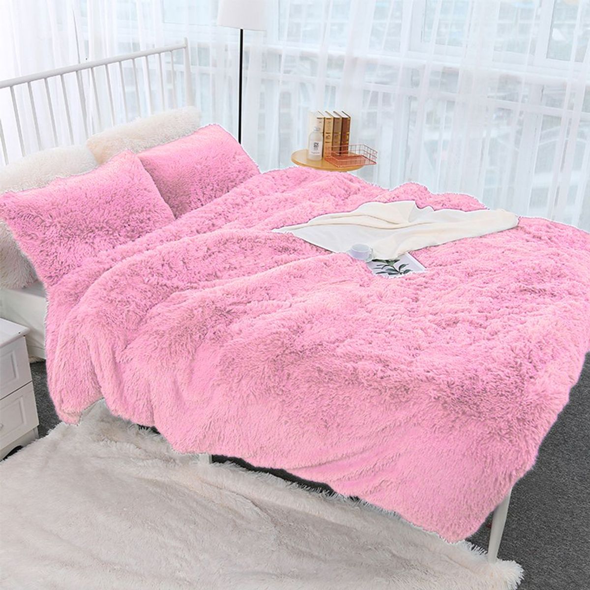 GENERICO - EDREDON KING PELUCHE PELO CORTO rosa palo