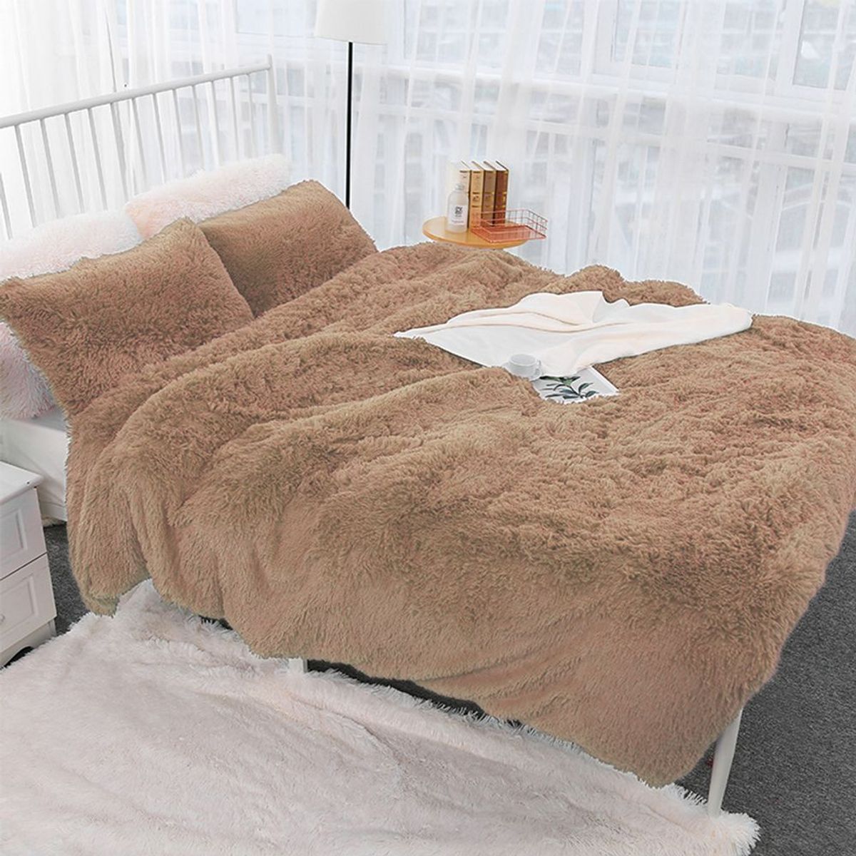 GENERICO - cubrecama 1.5 plz peluche corto camello