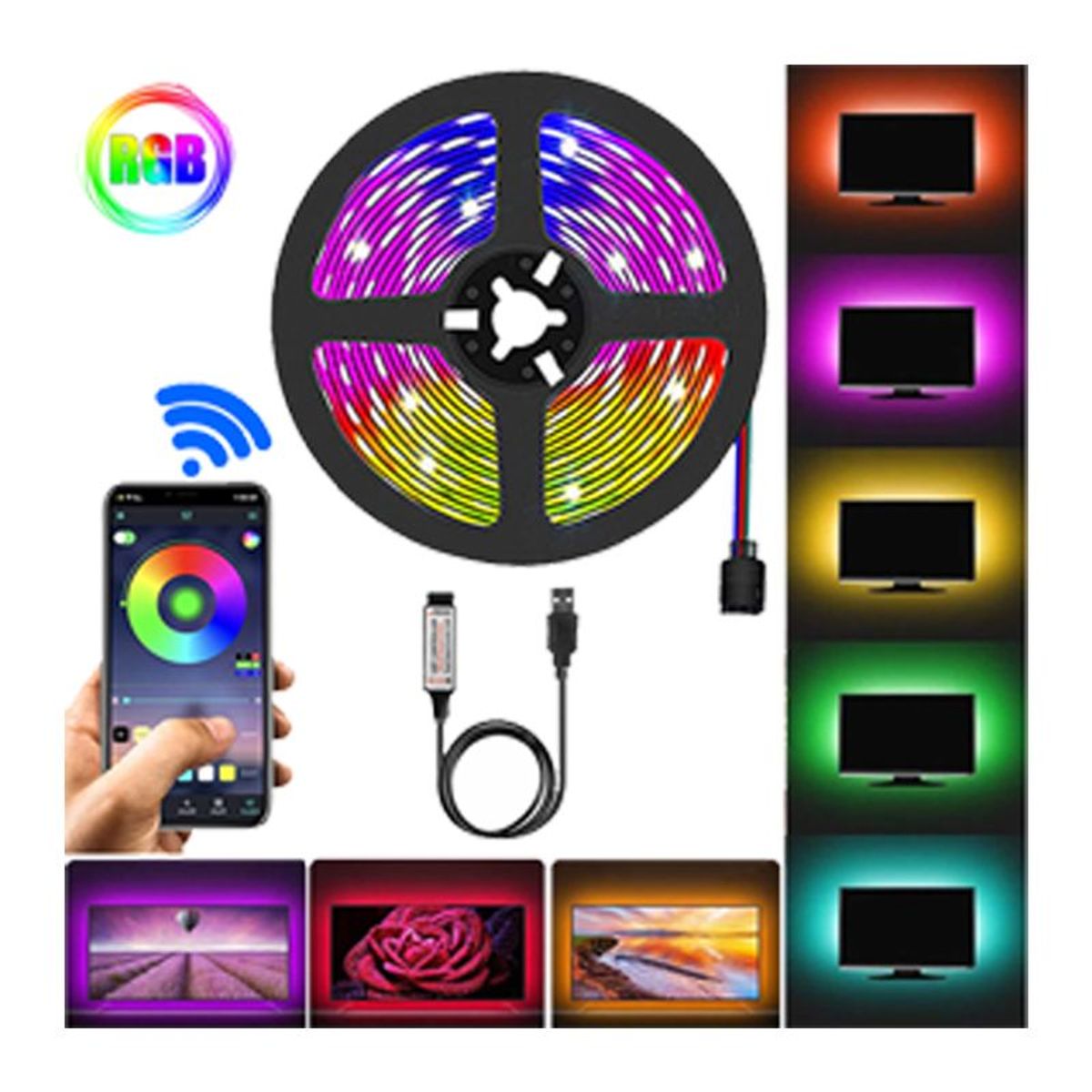 GENERICO - Tira Cinta Led RGB 5050 3 Metros / Bluetooth para Smart TV, Con APP