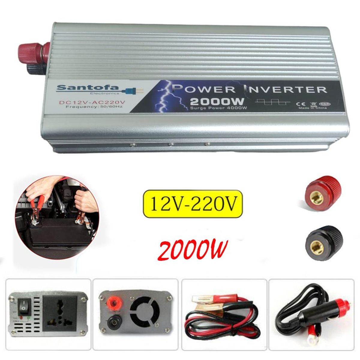 SANTOFA ELECTRONICS - Inversor de Corriente 12v a 220v USB 2000w SANTOFA