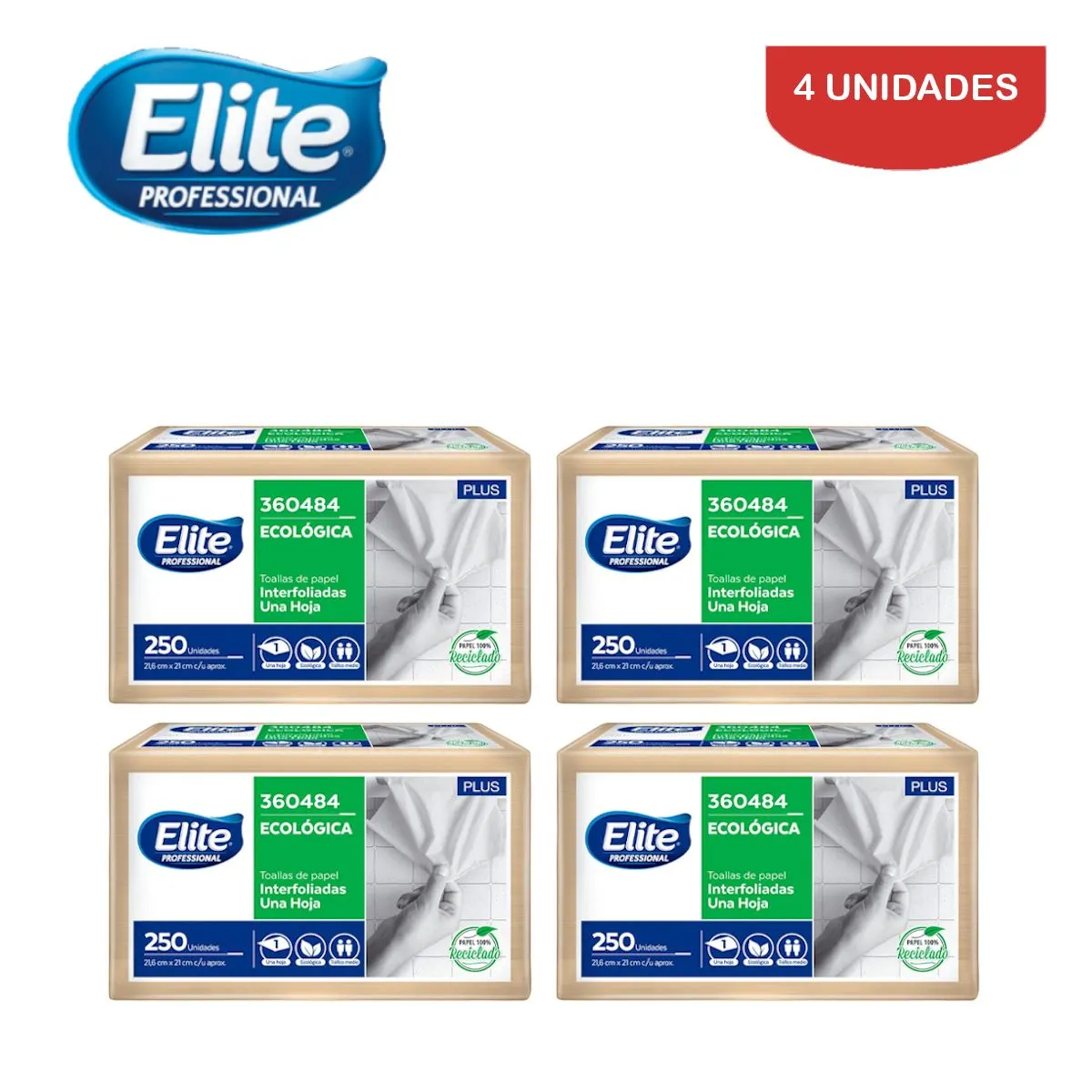 ELITE - Papel toalla UH interfoliada 250hojas ELITE ECOPack 4und