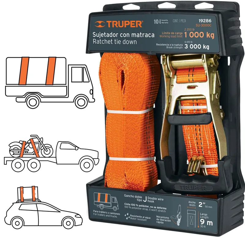 TRUPER - Sujetador correa de carga camiones autos Resiste 3000kg