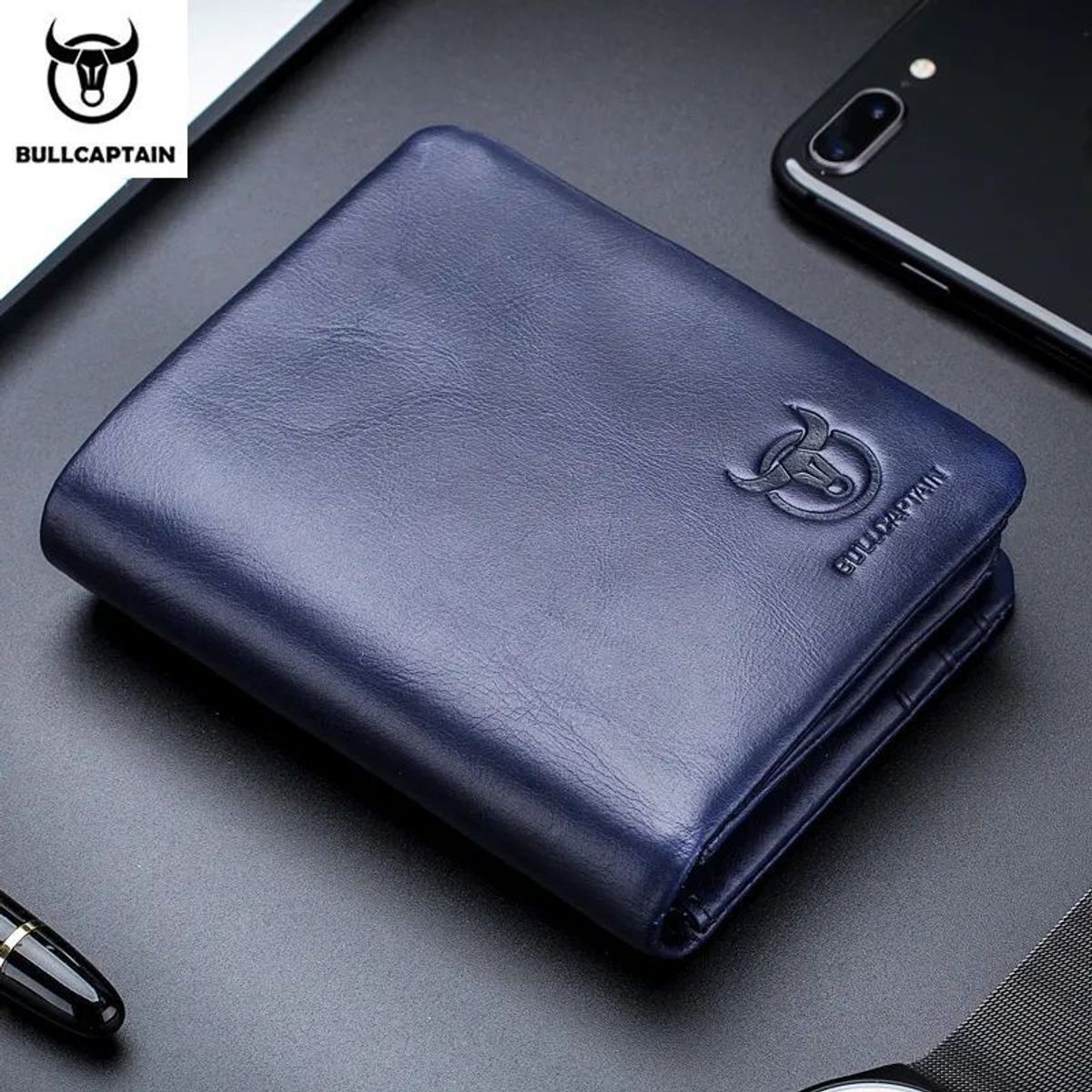 BULLCAPTAIN - BullCaptain - Billetera de Cuero Mate QB-02-BL Azul