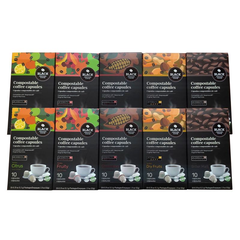 BLACK - 100 Cápsulas compostables mix compatibles con Nespresso®