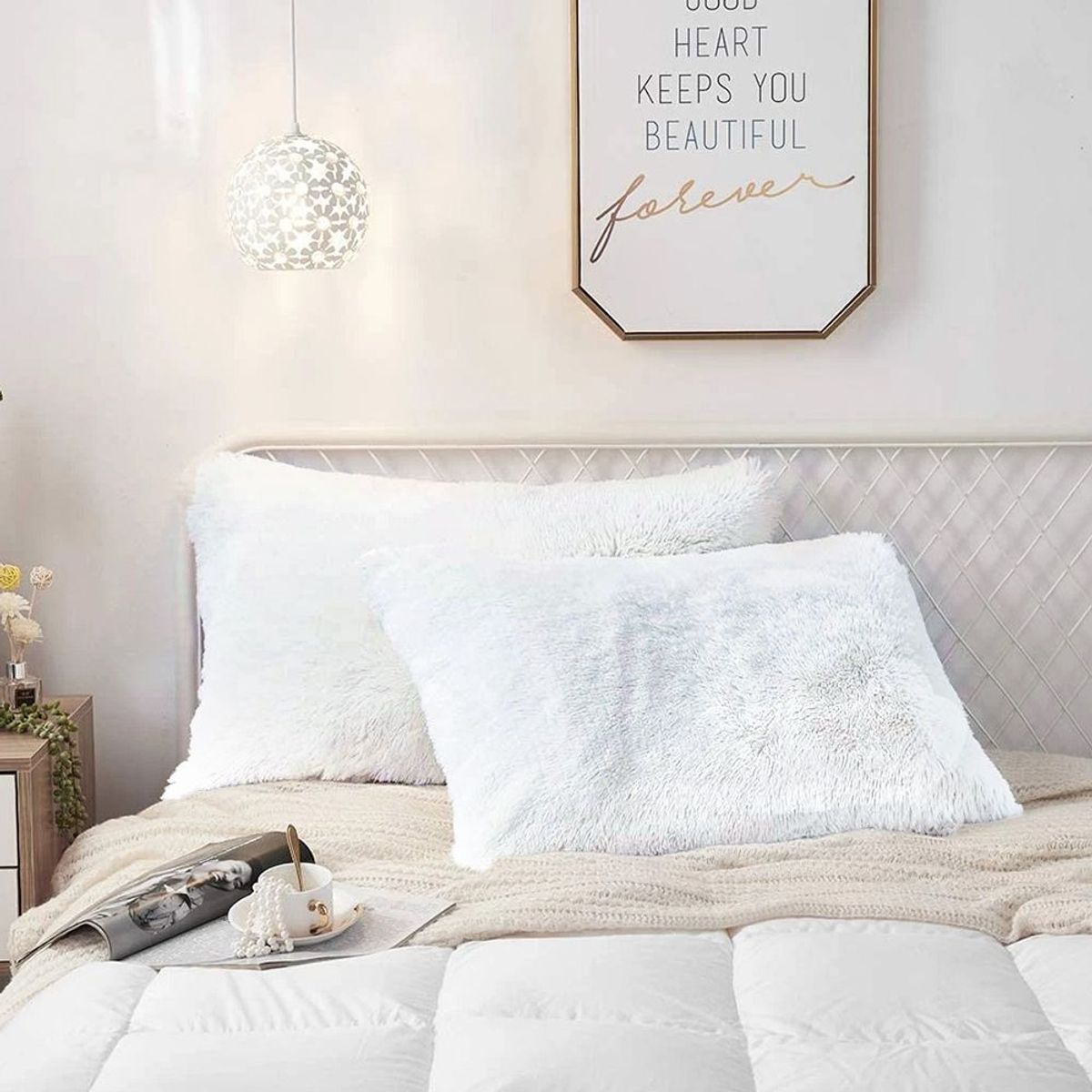 GENERICO - Funda de almohada peluche corto 50cmx70cm blanco