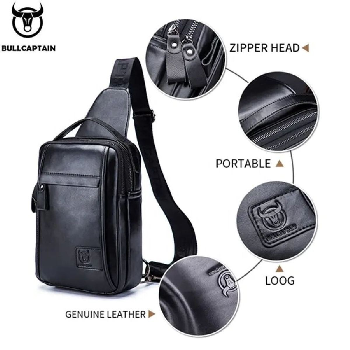 BULLCAPTAIN - BullCaptain - Mochila Cruzada de Cuero Mate XB-120-BK Negro