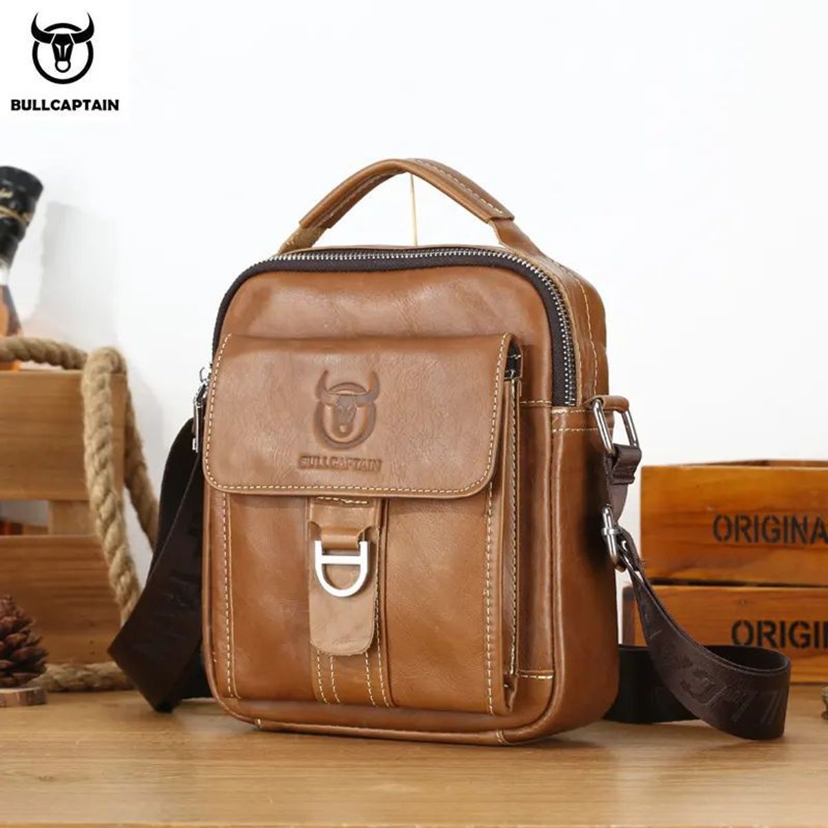 BULLCAPTAIN - BullCaptain - Morral de Cuero Mate DJB-038-BR Marrón