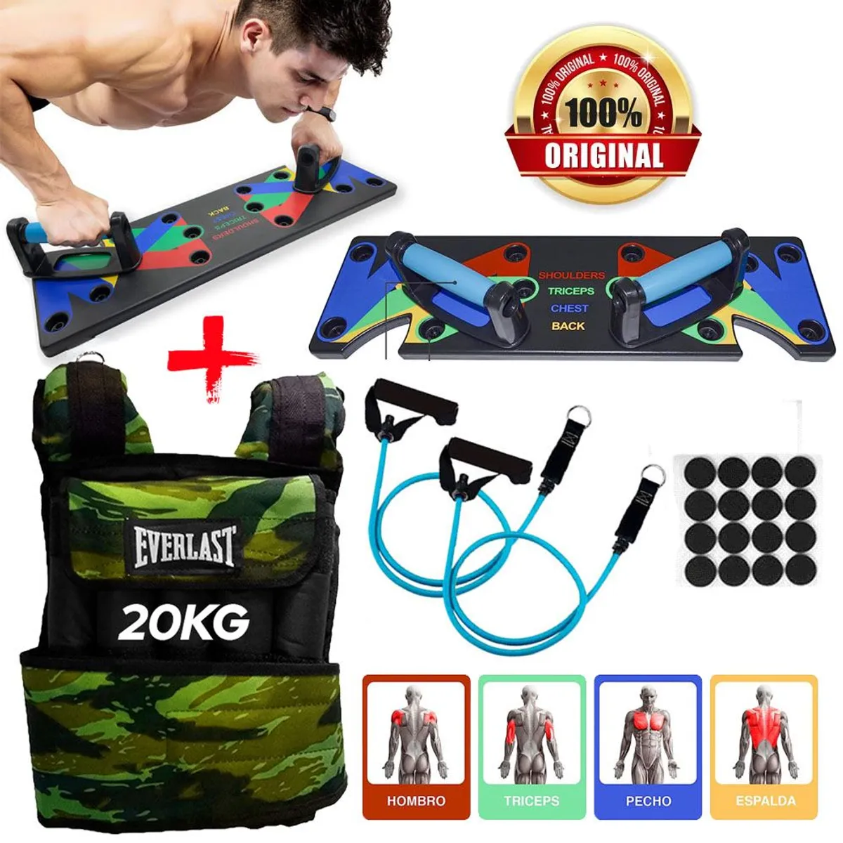 HOLGU - Tablero Para Flexiones 9 en 1 Push Up más Chaleco 20KG
