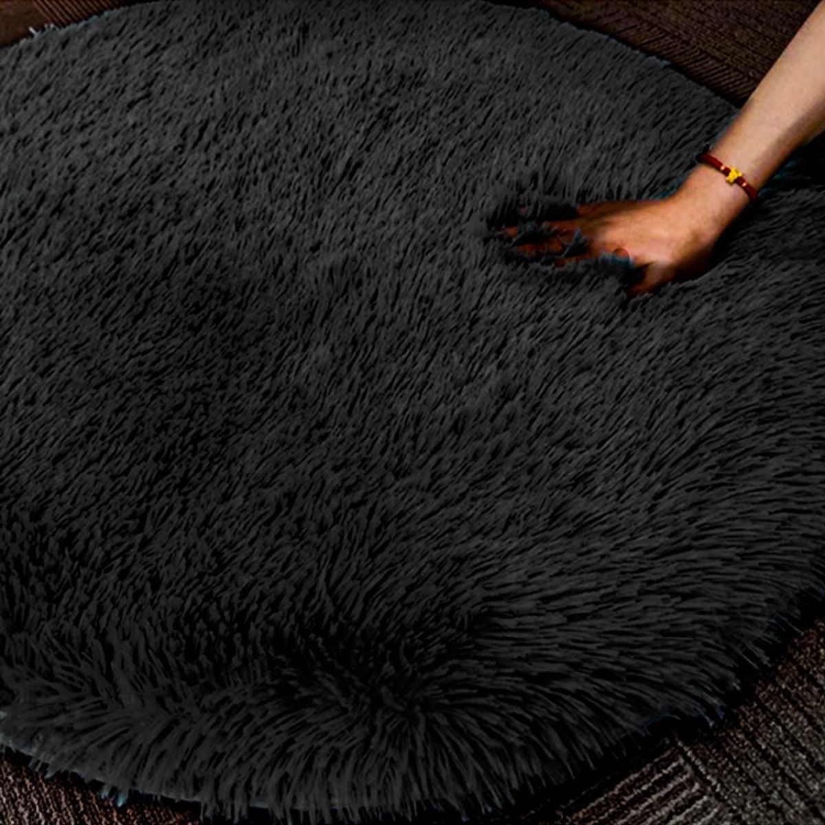 GENERICO - alfombra peluche largo CIRCULAR 100mx100m negro