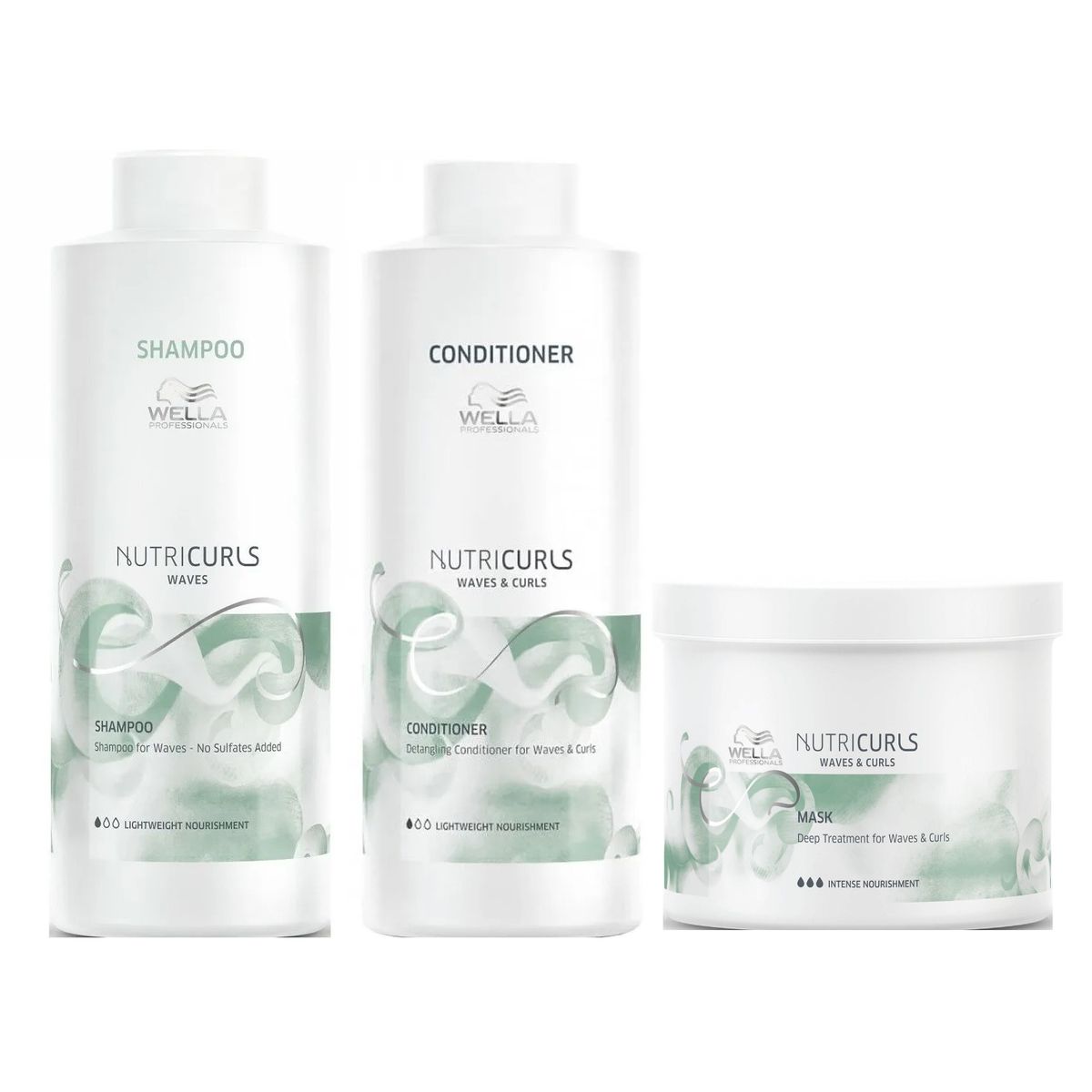 WELLA - Shampoo Ondas 1000ml + Acondicionador + Mascarilla 500 Wella Nutriculs