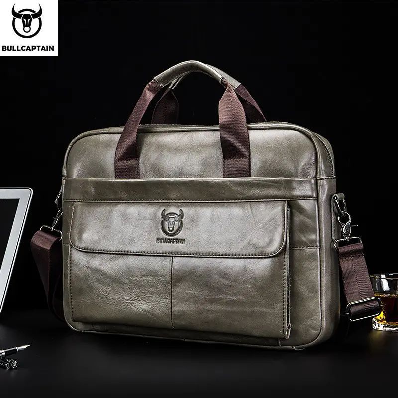 BULLCAPTAIN - BullCaptain - Maletín de Cuero Mate GWB-046-CYA Gris