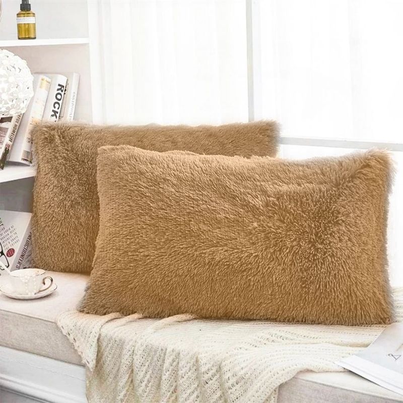 GENERICO - Funda de almohada peluche corto 50cmx90cm camello