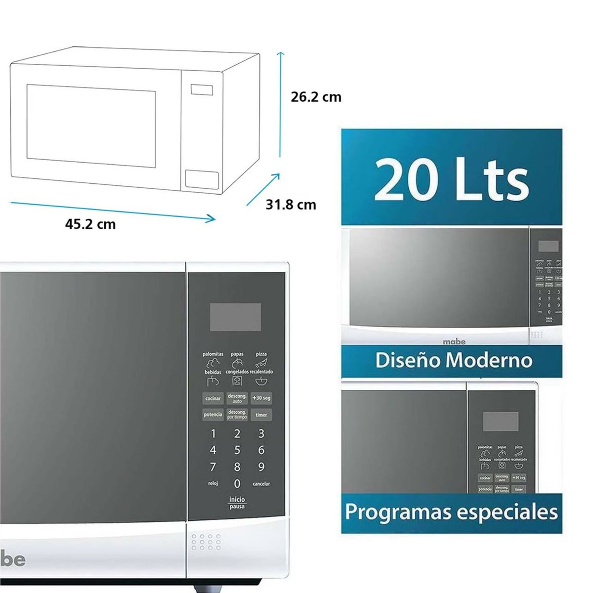 MABE - Horno Microondas 20 Litros HMM20PEE Espejado