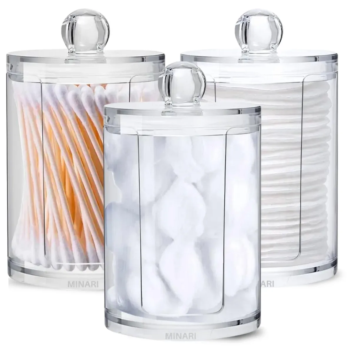 MINARI - Pack X3 Organizador Acrílico Dispensador de Discos Desmaquillantes Algodón A160