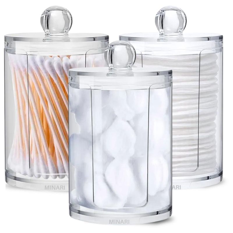 MINARI - Pack X3 Organizador Acrílico Dispensador de Discos Desmaquillantes Algodón A160