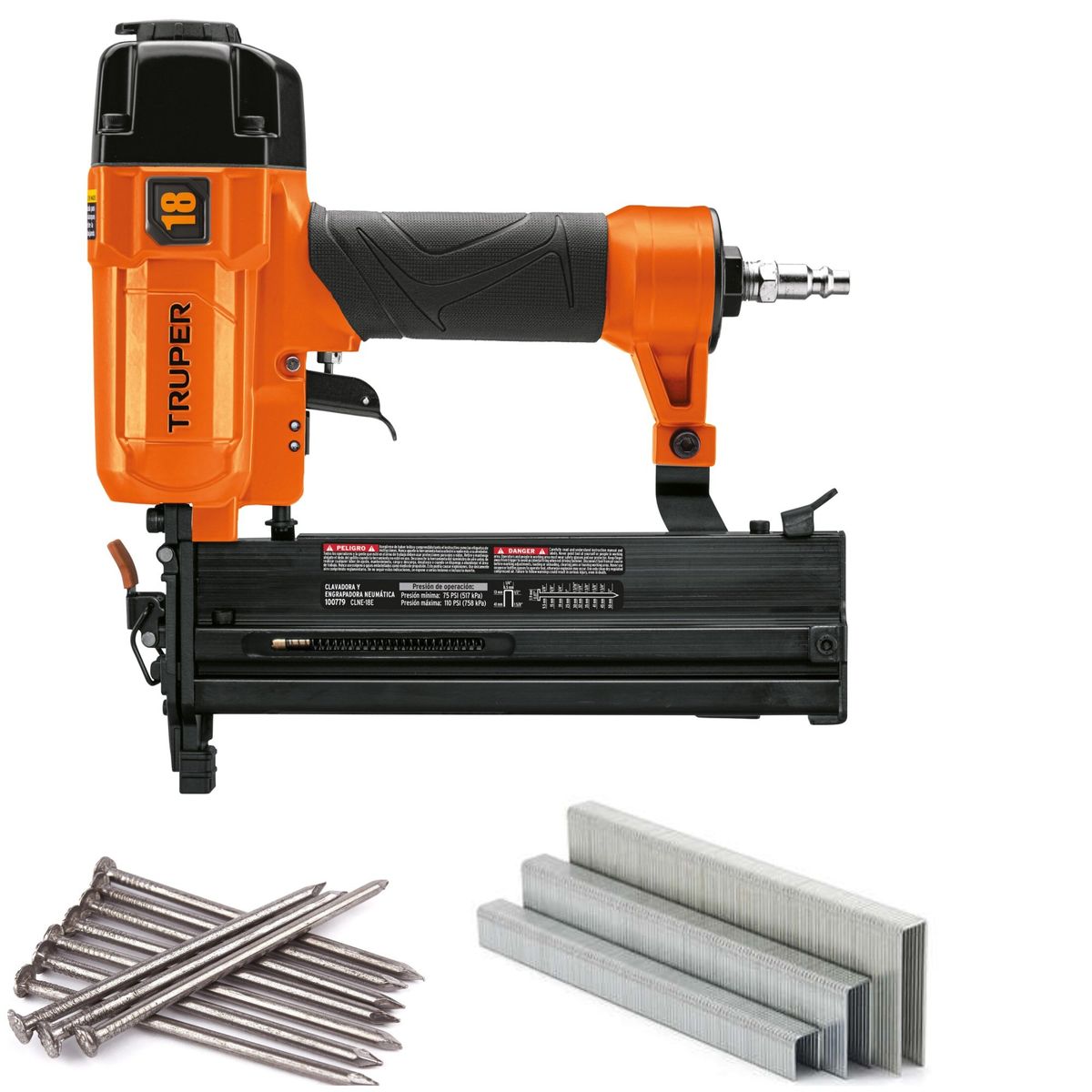 TRUPER - Clavadora y engrapadora neumática profesional, calibre 18 TRUPER