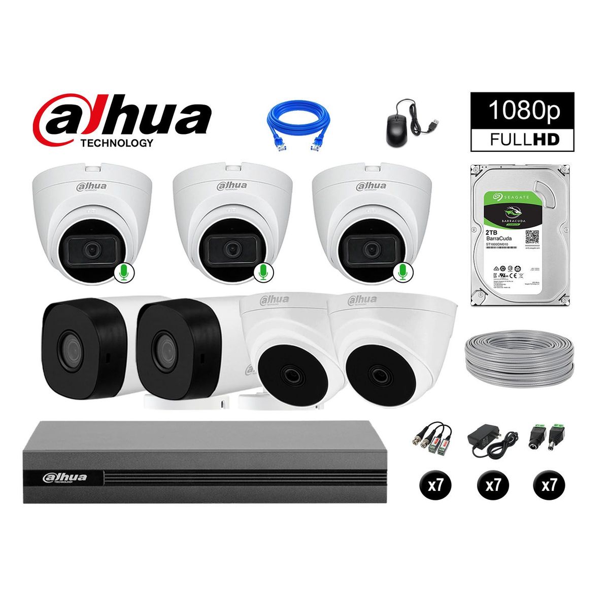 DAHUA - CÁMARAS SEGURIDAD KIT 7 FULL HD 03 CAMARA CON AUDIO INCORPORADO 2TB
