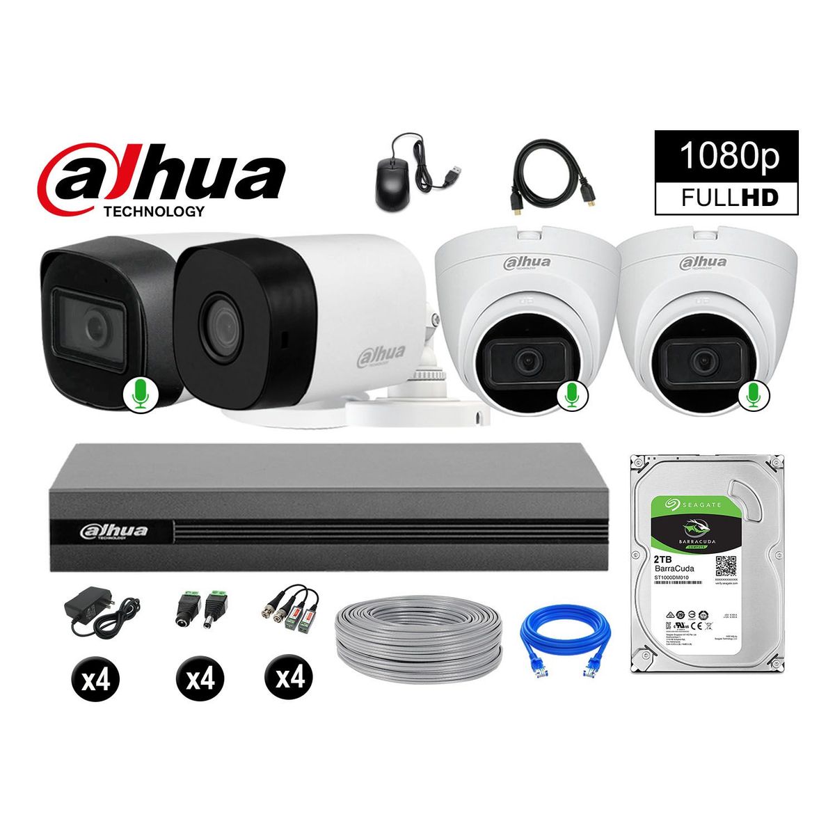 DAHUA - CÁMARAS SEGURIDAD KIT 4 FULL HD 3 CAMARA CON AUDIO INCORPORADO 2TB