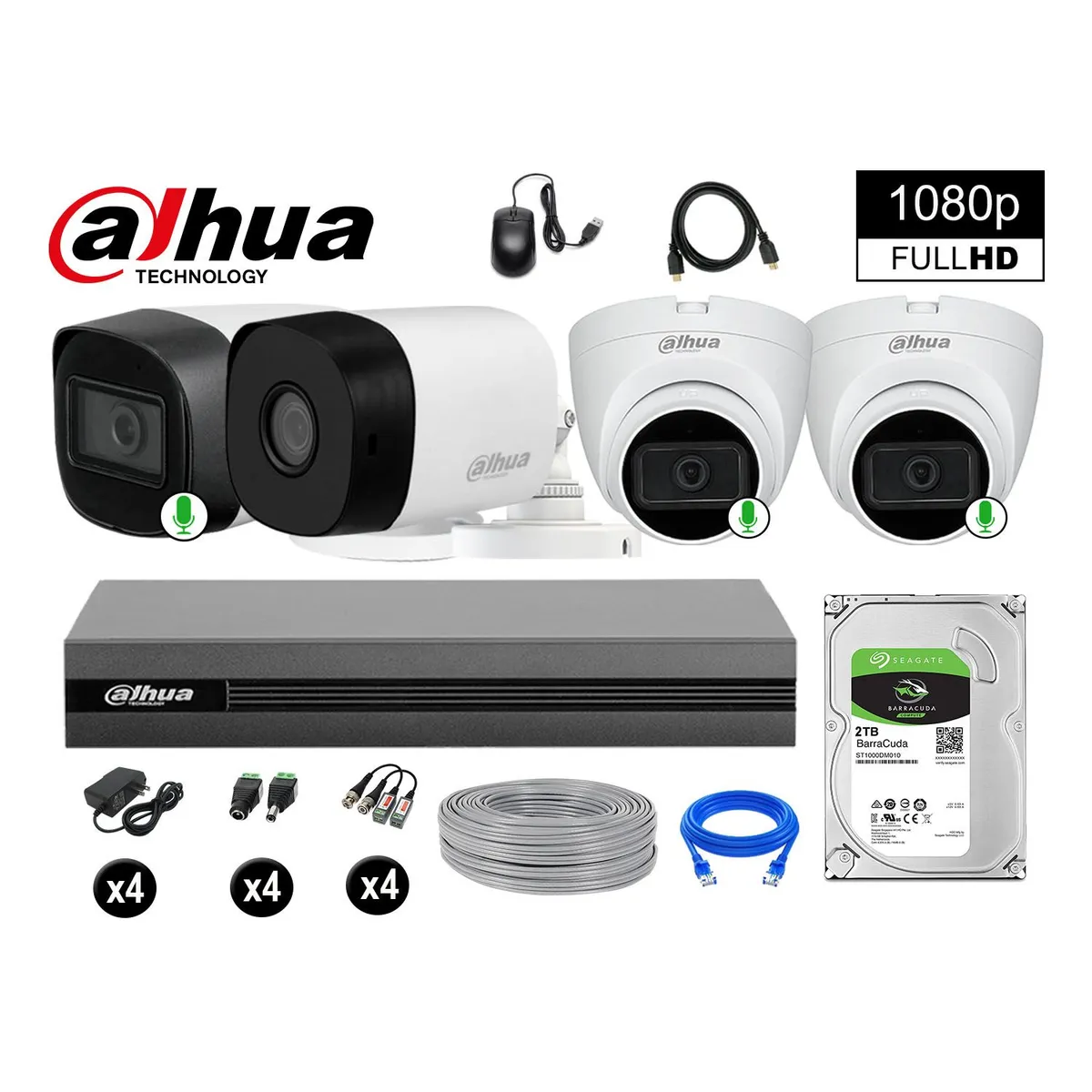 DAHUA - CÁMARAS SEGURIDAD KIT 4 FULL HD 3 CAMARA CON AUDIO INCORPORADO 2TB