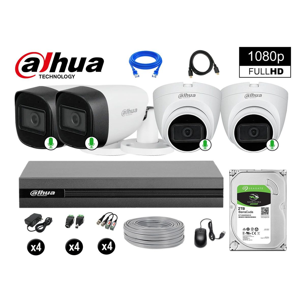 DAHUA - CÁMARAS SEGURIDAD KIT 4 FULL HD 1080P CON AUDIO INCORPORADO 2TB