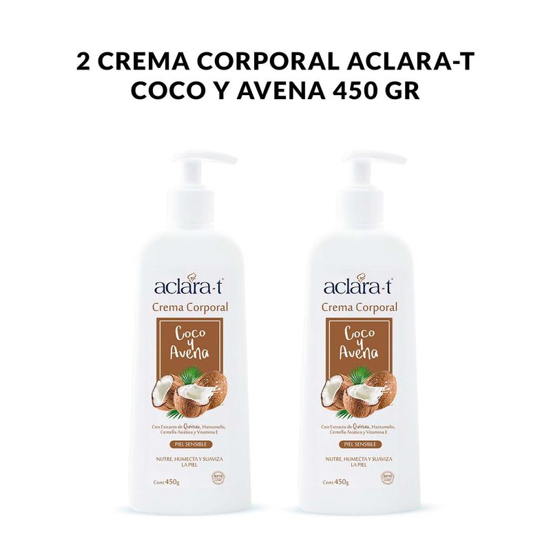 GENERICO - 2 Crema Corporal Aclara-T Coco y Avena 450gr