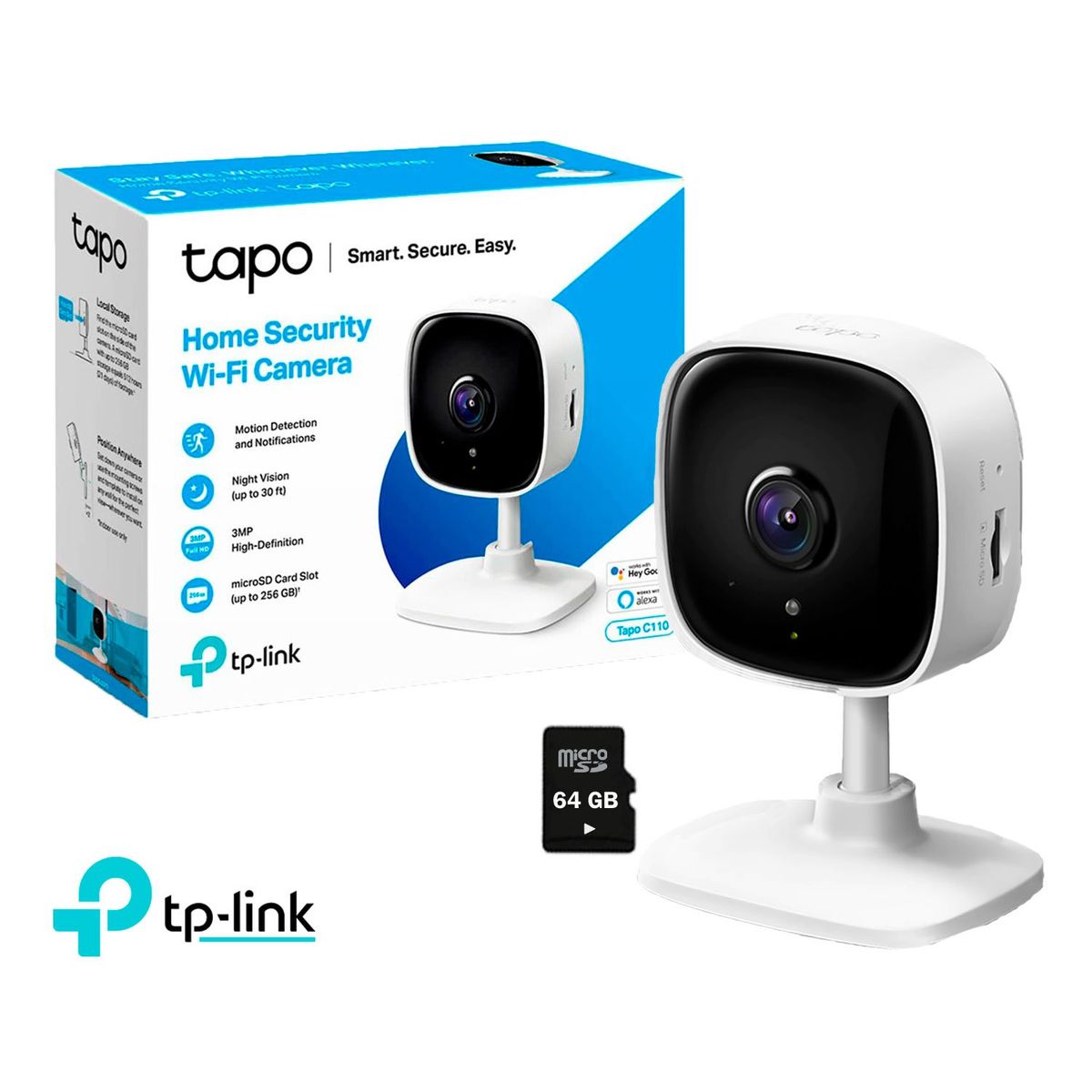 TP LINK - Cámara de Seguridad Wi-Fi Tapo C110 3MP Interior + SD 64GB