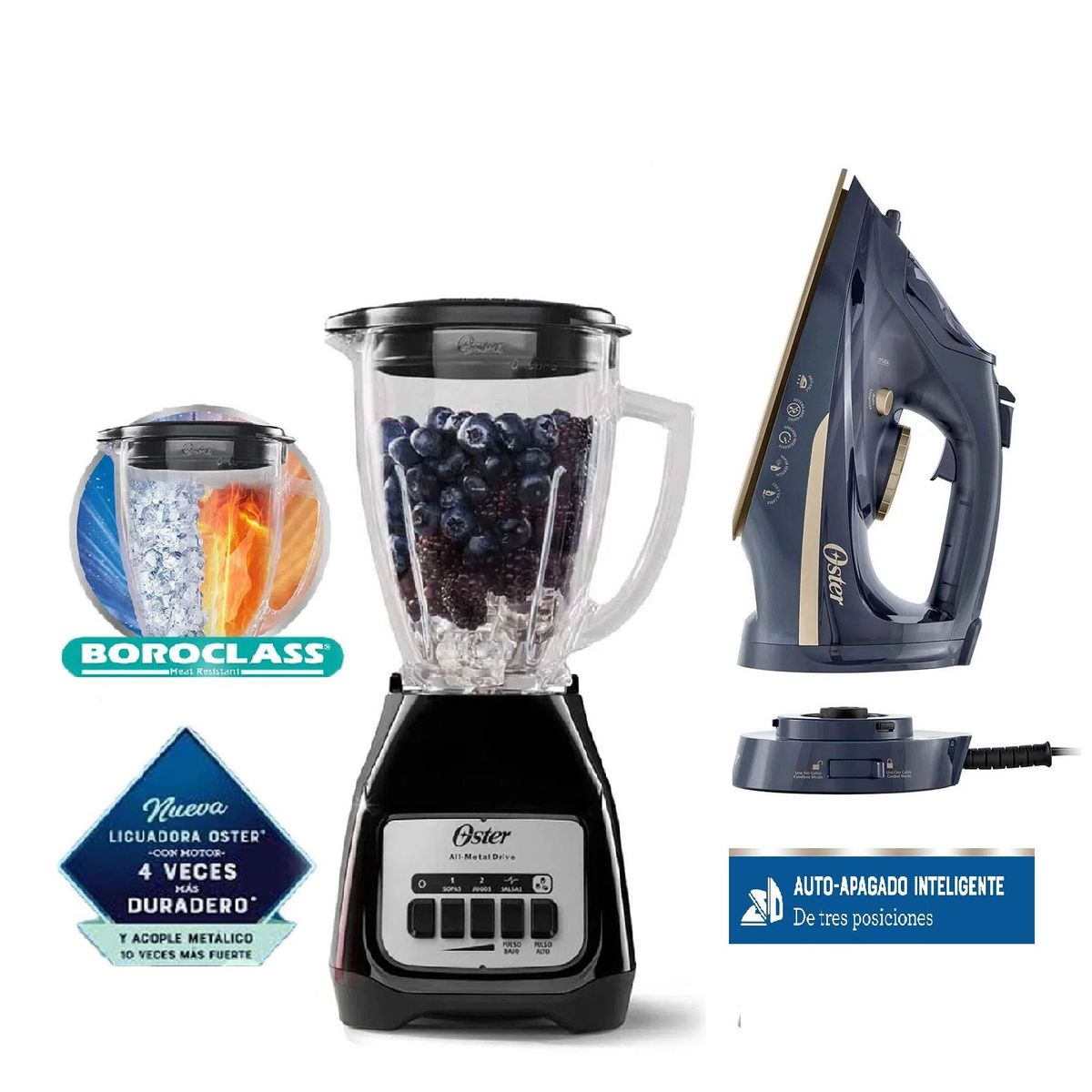 OSTER - Combo Licuadora Oster de 2 velocidades Negro y Plancha 2 en 1