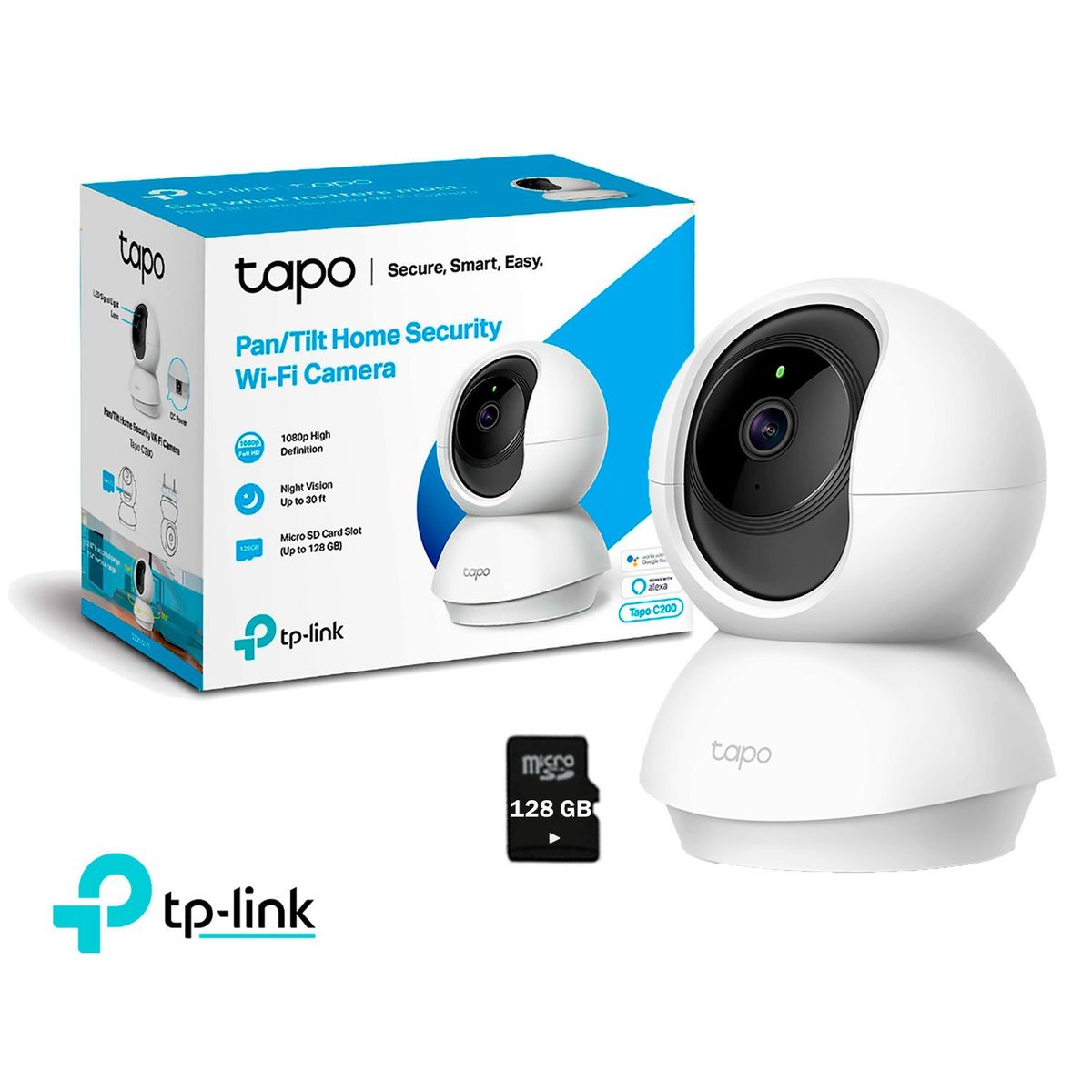 TP LINK - Cámara de Seguridad Wi-Fi Tapo C200 360° 1080P Full HD + SD 128GB