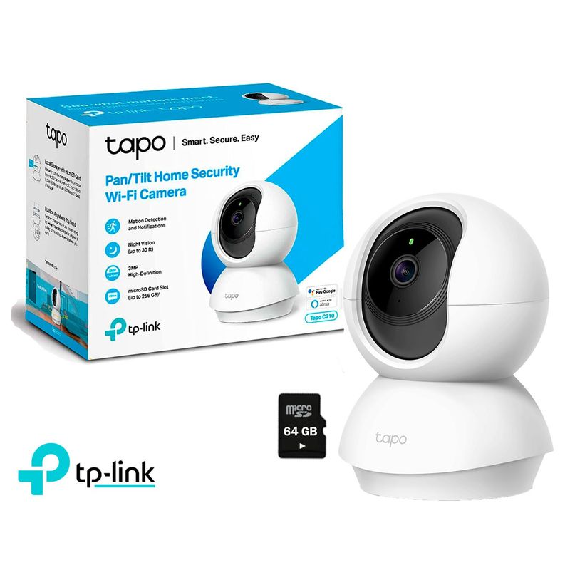 TP LINK - Cámara de Seguridad Wi-Fi Tapo C210 360° 3MP 2K + SD 64GB