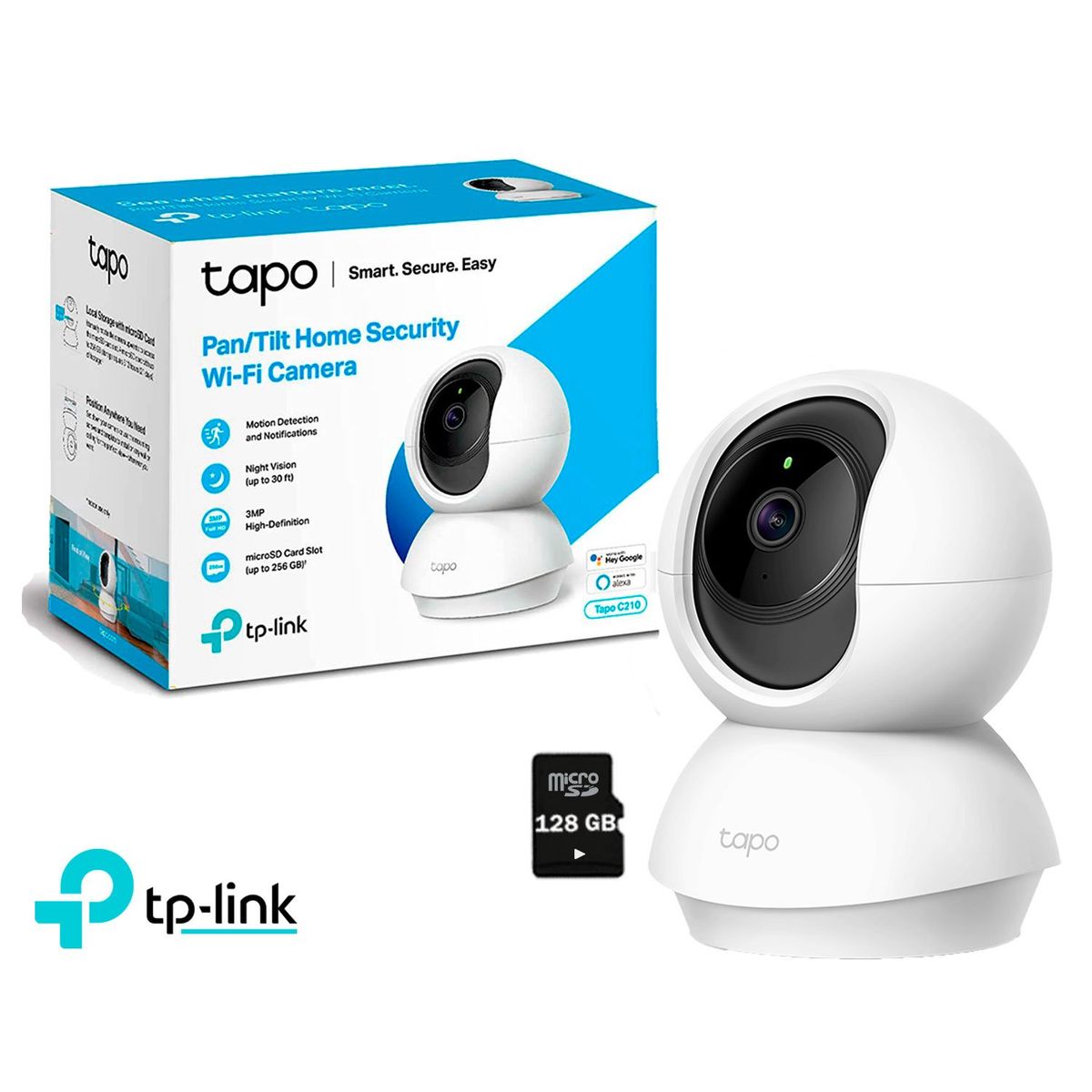TP LINK - Cámara de Seguridad Wi-Fi Tapo C210 360° 3MP 2K + SD 128GB