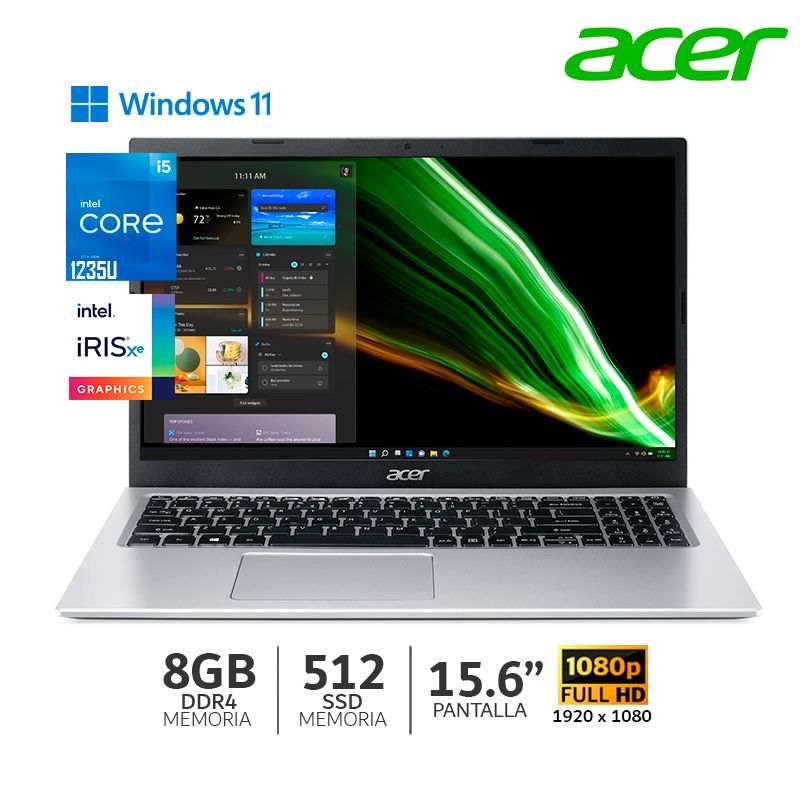 ACER - Laptop ACER Aspire 3 A315-59-51A0 Intel Core i5 12° Gen 10 núcleos 8GB RAM 512GB SSD 15.6" Wind 11