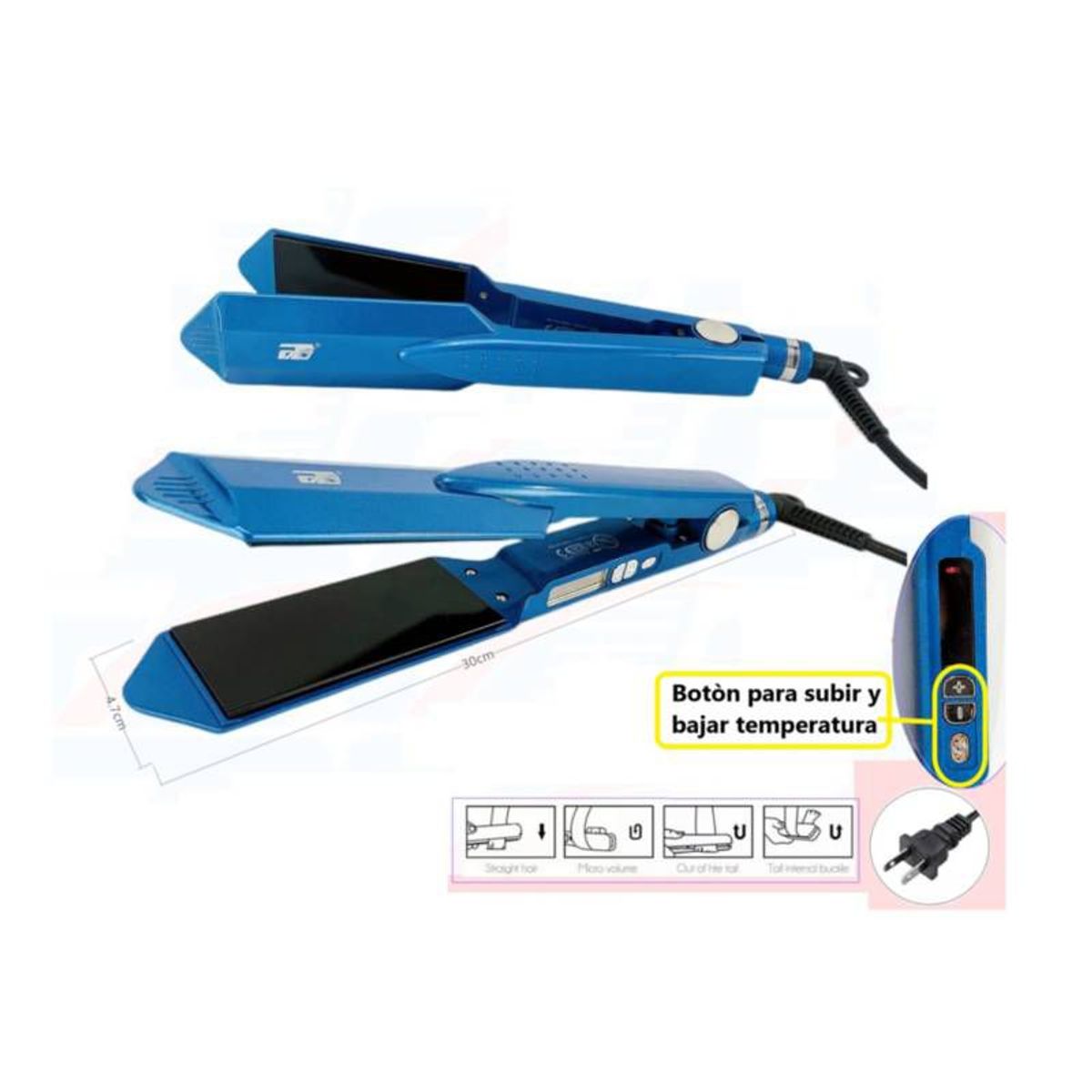 GENERICO - Plancha de cerámica para cabello con cable de 170cm