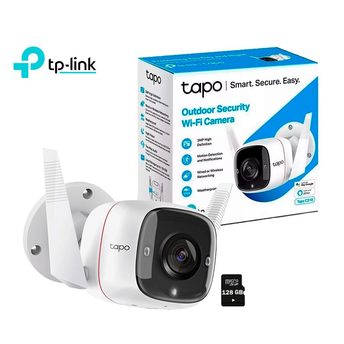 TP LINK - Cámara de Seguridad Wi-Fi Exterior Tapo C310 3MP  SD 128GB