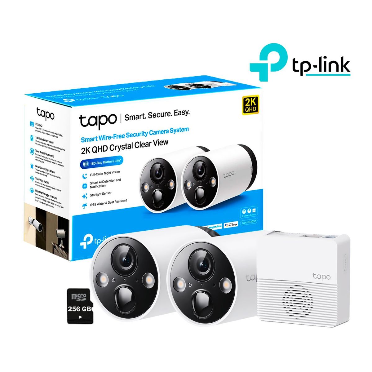 TP LINK - Cámara de Seguridad WiFi Exterior Tapo C420S2 2K Batería SD 256GB