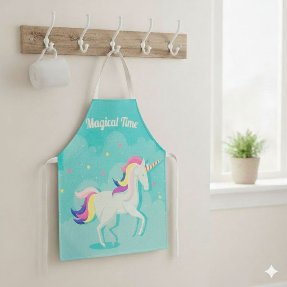 GENERICO - Mandil Delantal para Niños de Unicornio con Fondo Celeste