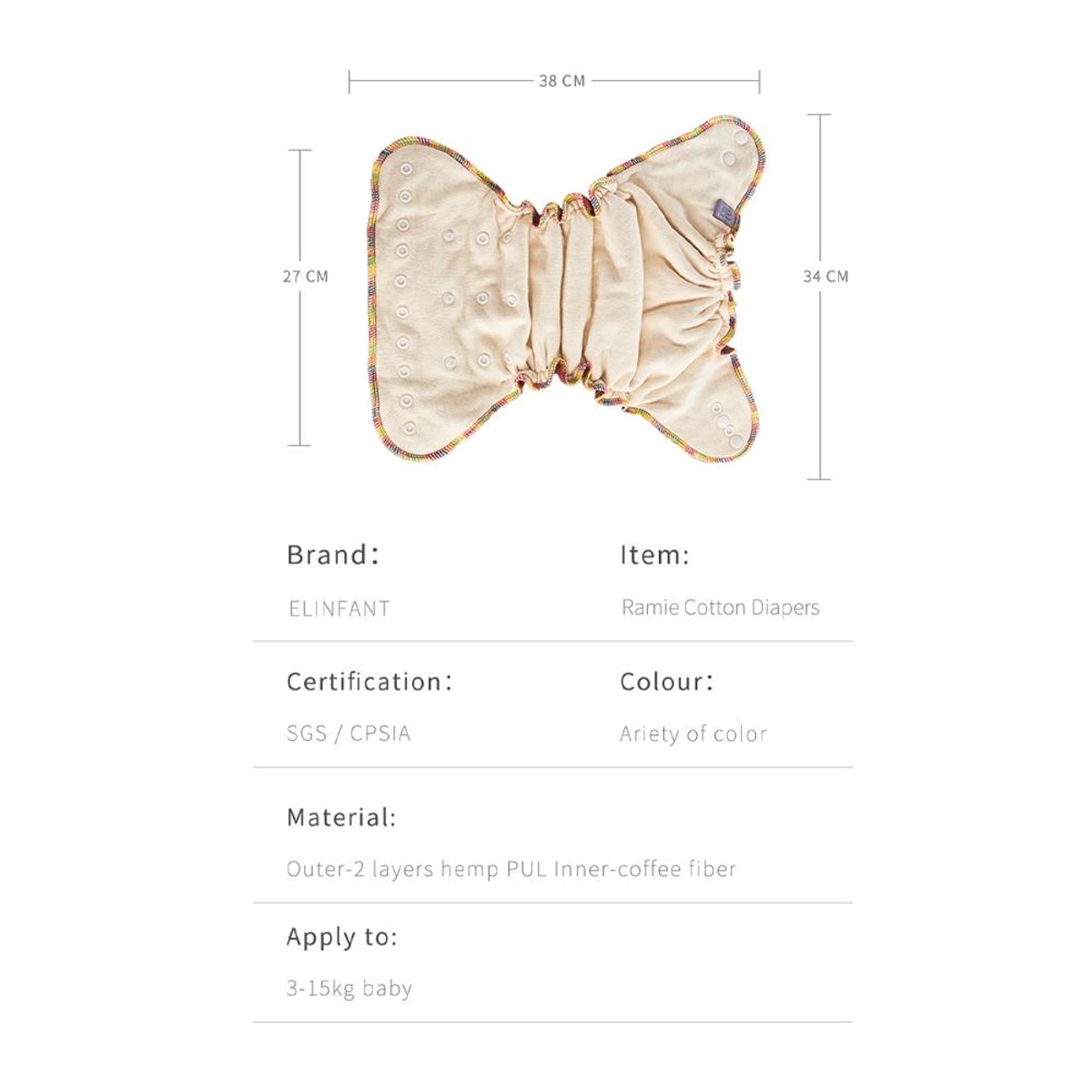 GENERICO - Pañal de Tela Ecológico Nocturno Ajustadito Unitalla