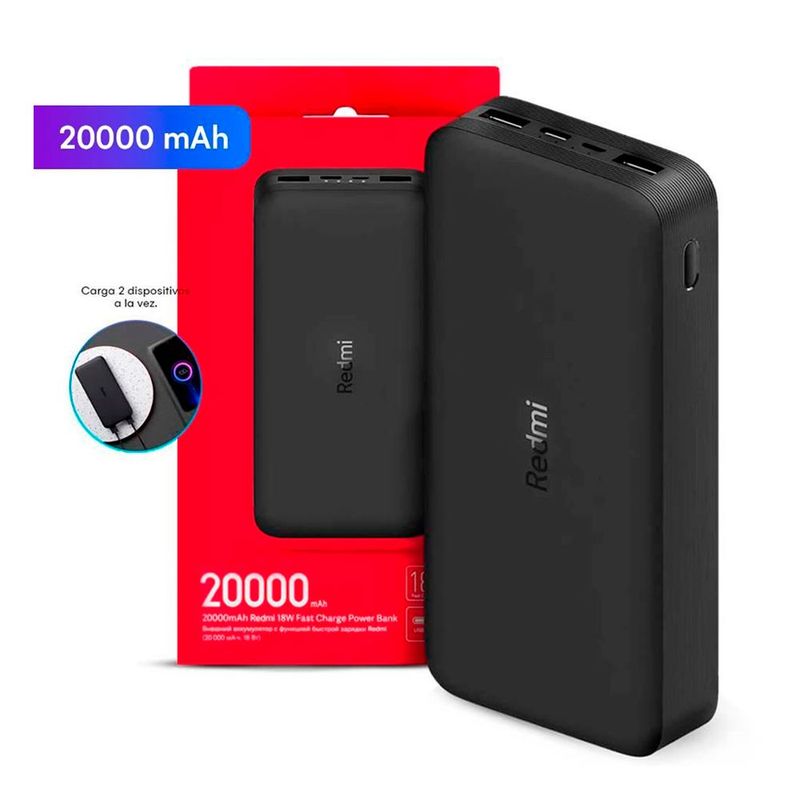 XIAOMI - Power Bank 20000 mAh Xiaomi Redmi Carga Rápida 18W Tipo C Portatil