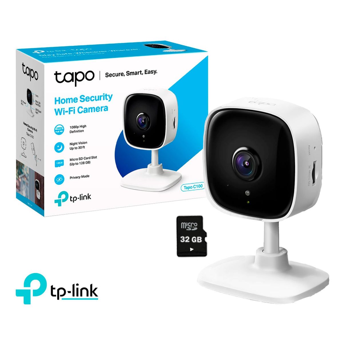 TP LINK - Cámara de Seguridad Wi-Fi Tapo C100 1080P Interior + SD 32GB