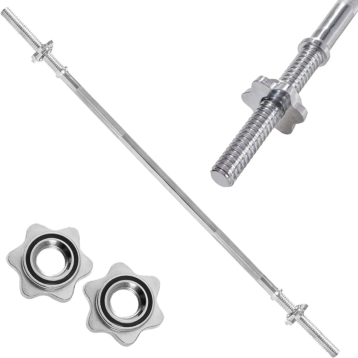 ALPHA GYM - Barra recta de 150cm + 2 seguros importados cromados