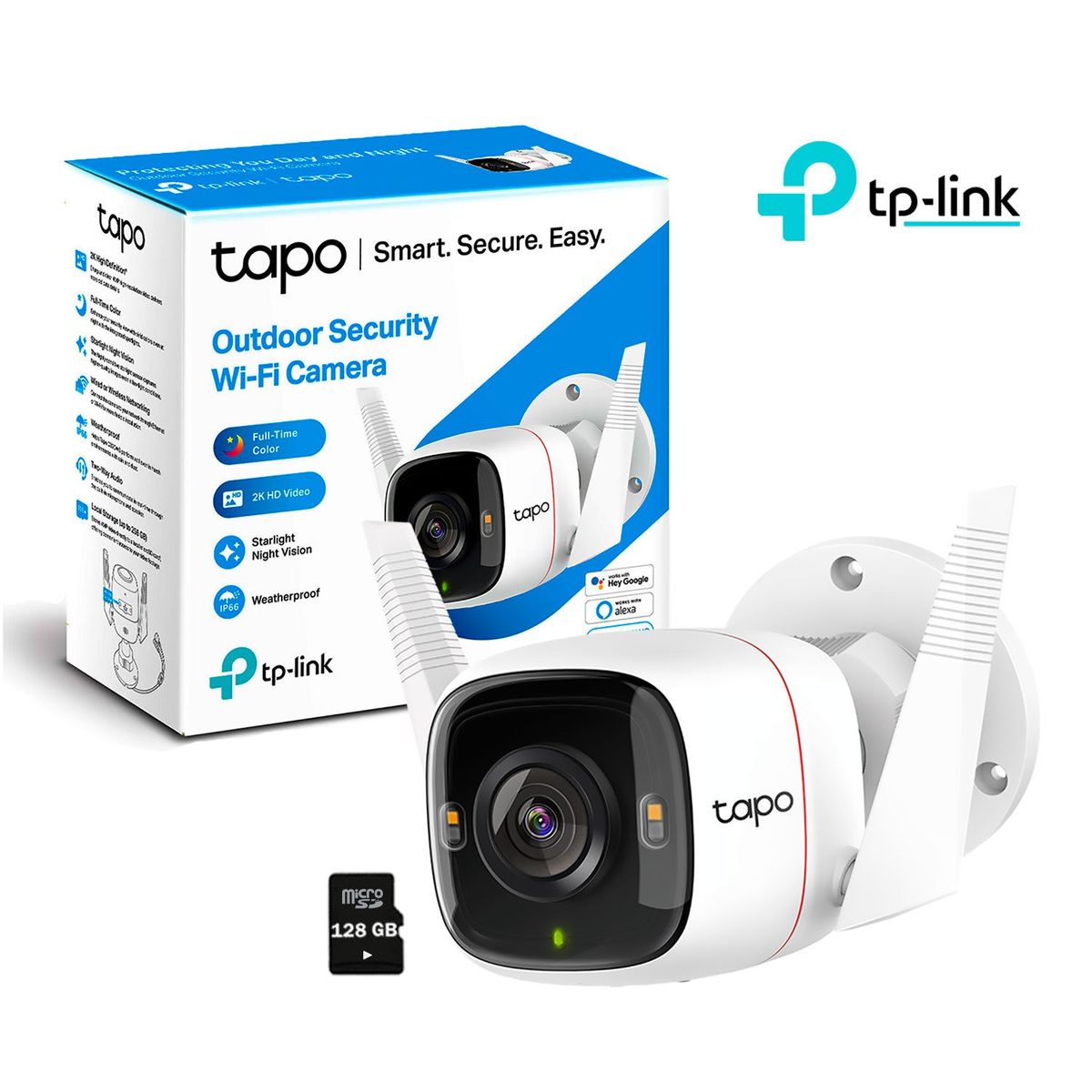 TP LINK - Cámara de Seguridad Wi-Fi Exterior Tapo C320WS 4MP 2K + SD 128GB